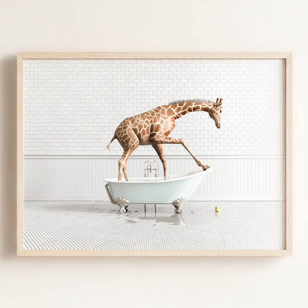 Giraffe in Blue Bathtub