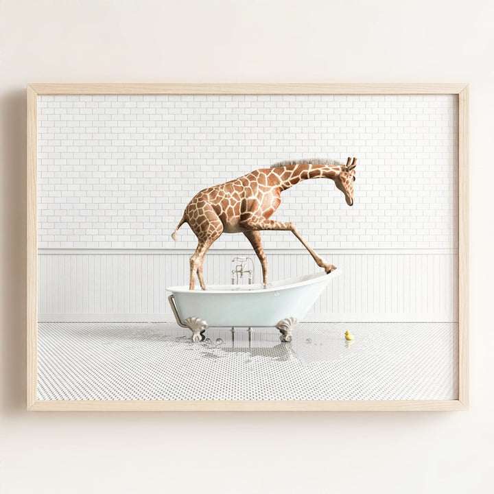 Giraffe in Blue Bathtub