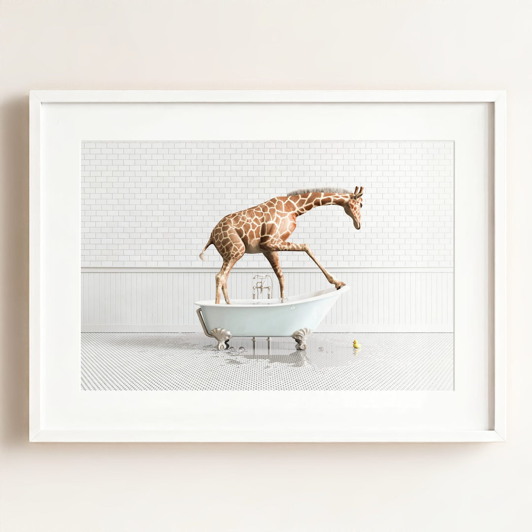 Giraffe in Blue Bathtub