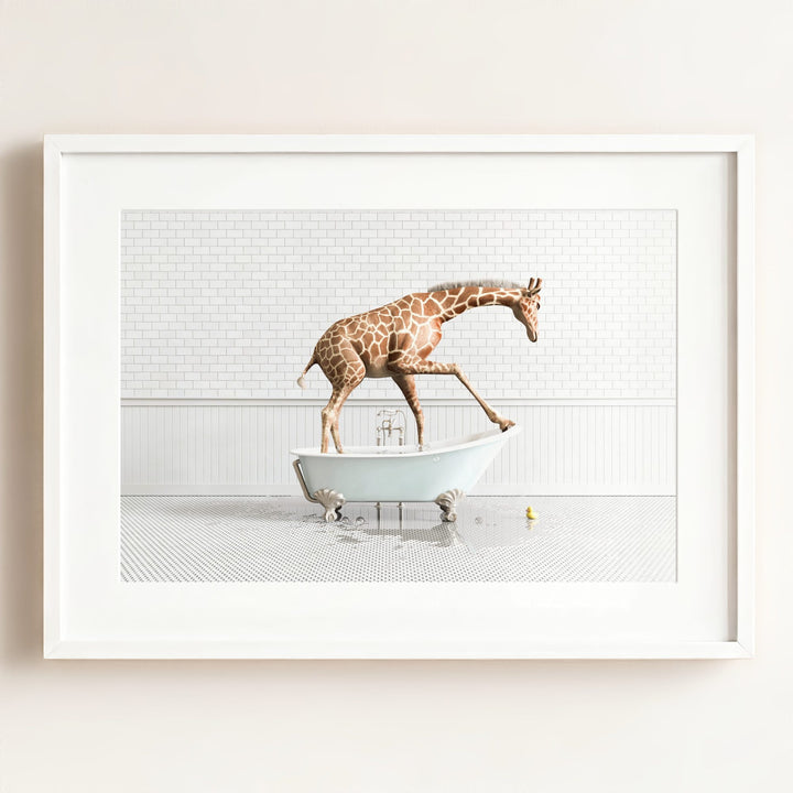 Giraffe in Blue Bathtub