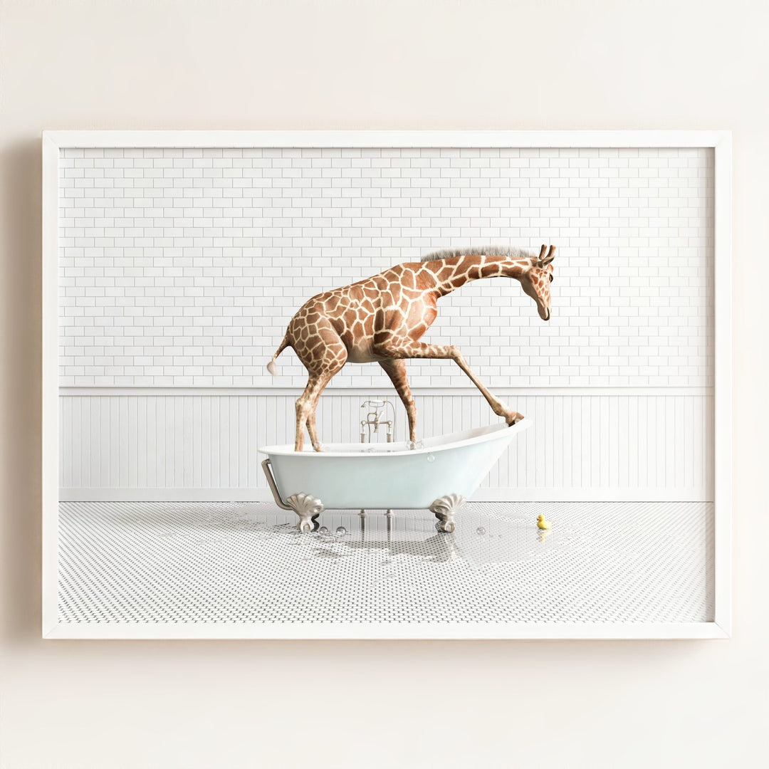 Giraffe in Blue Bathtub