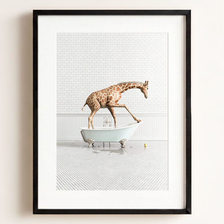 Giraffe in Blue Bathtub