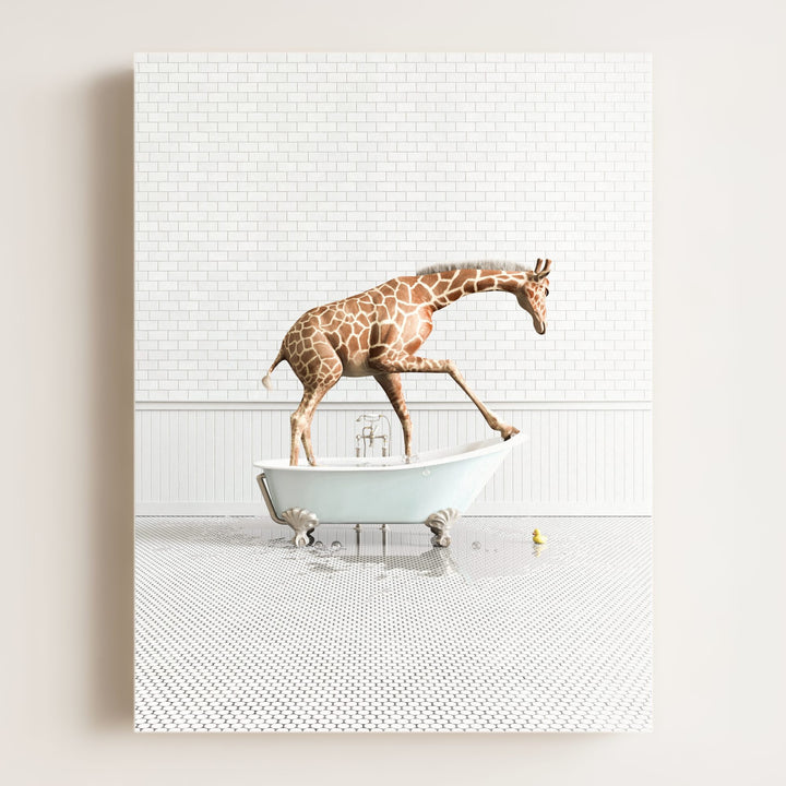 Giraffe in Blue Bathtub