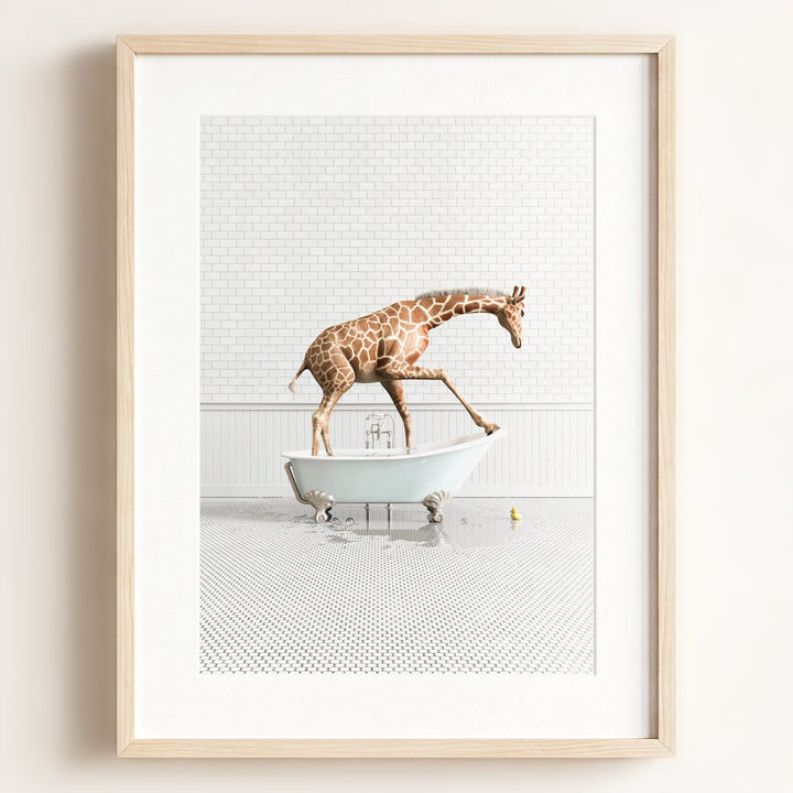 Giraffe in Blue Bathtub