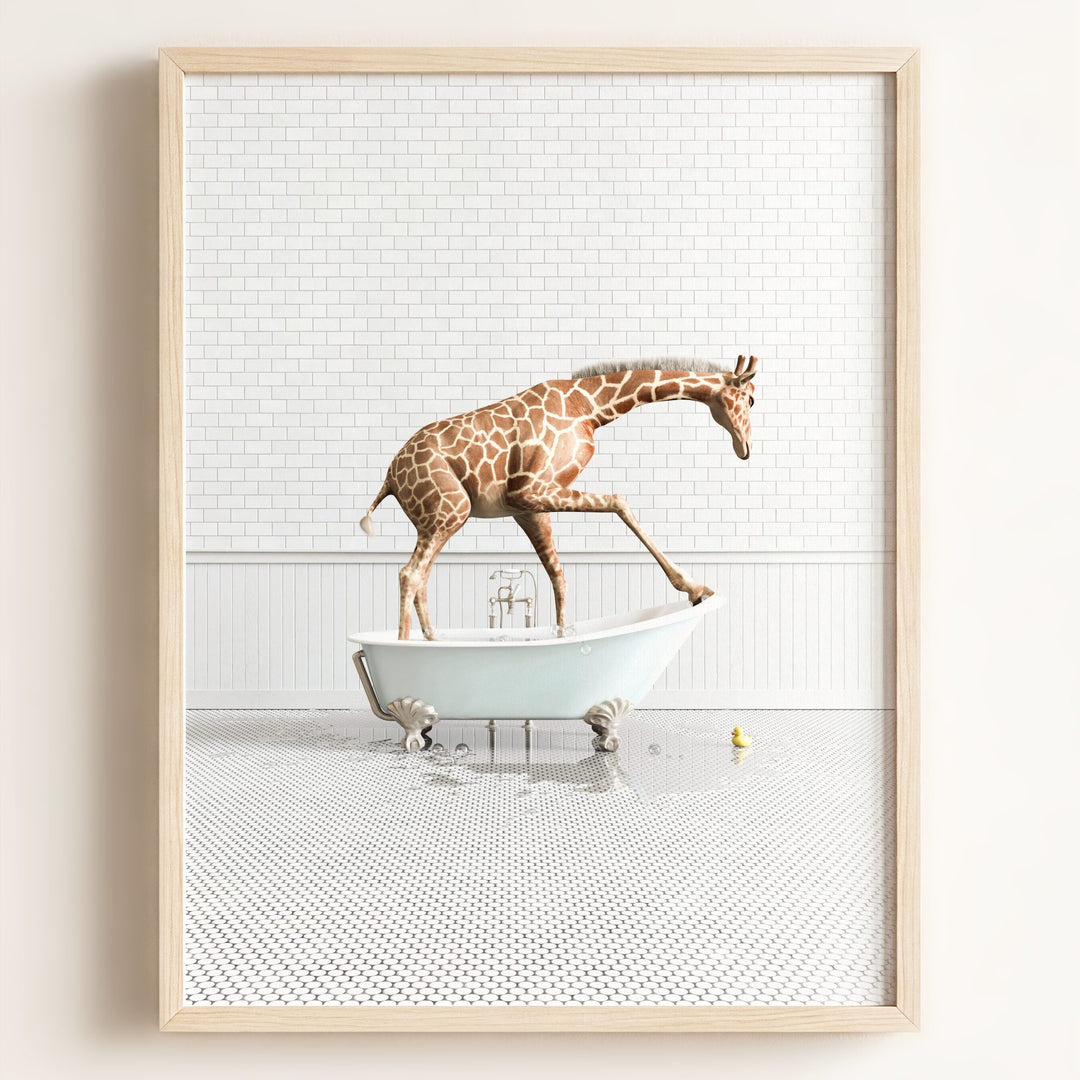 Giraffe in Blue Bathtub