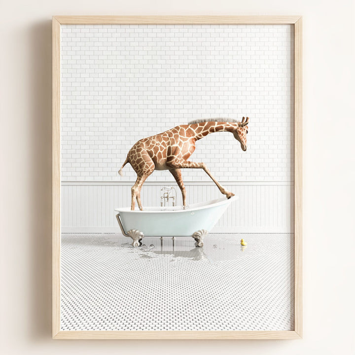 Giraffe in Blue Bathtub