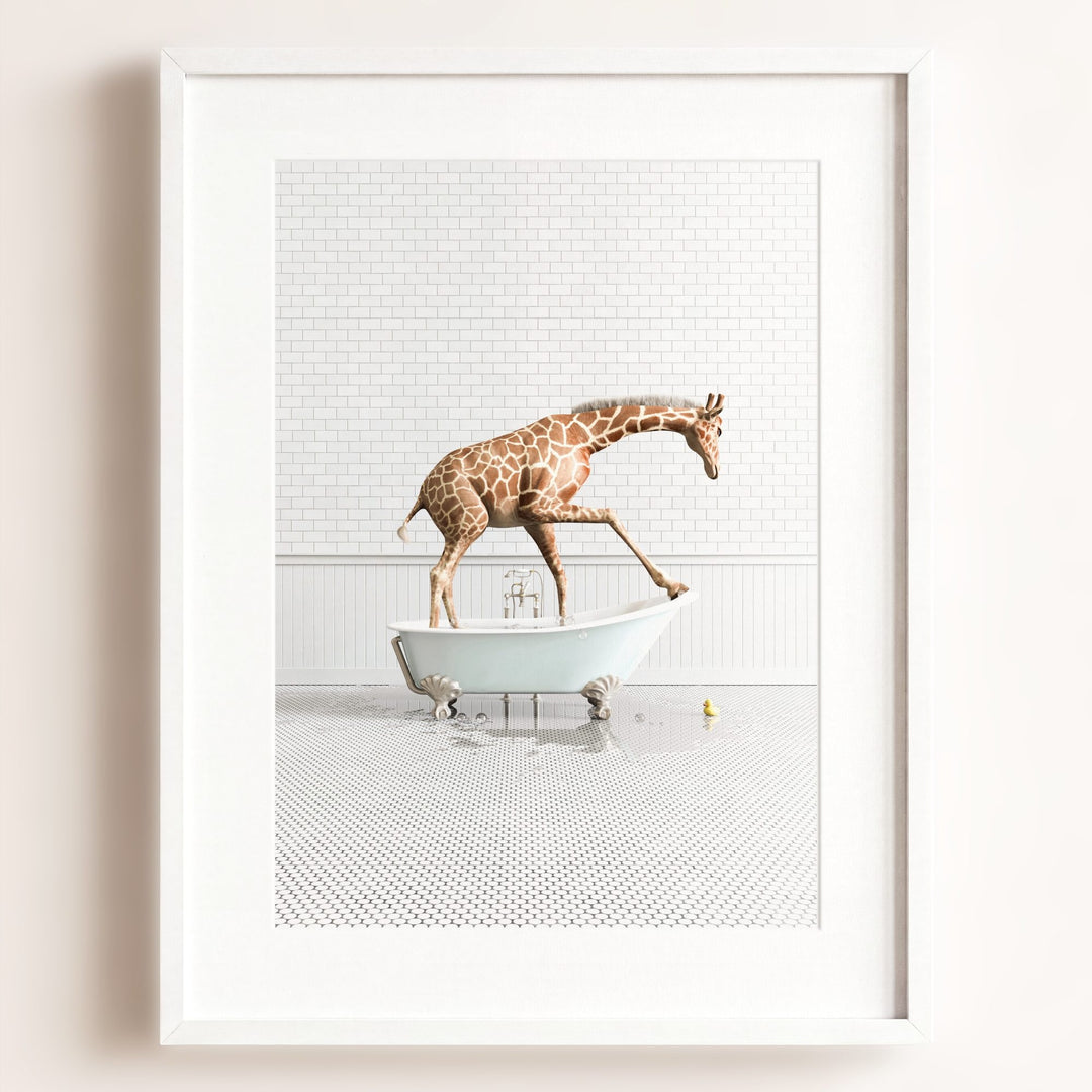 Giraffe in Blue Bathtub