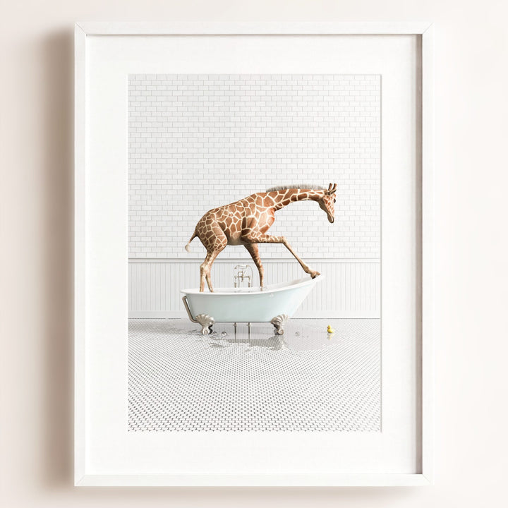 Giraffe in Blue Bathtub
