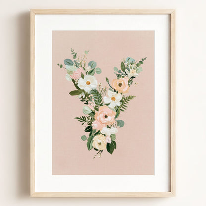 Heirloom Floral Alphabet Prints — Framed