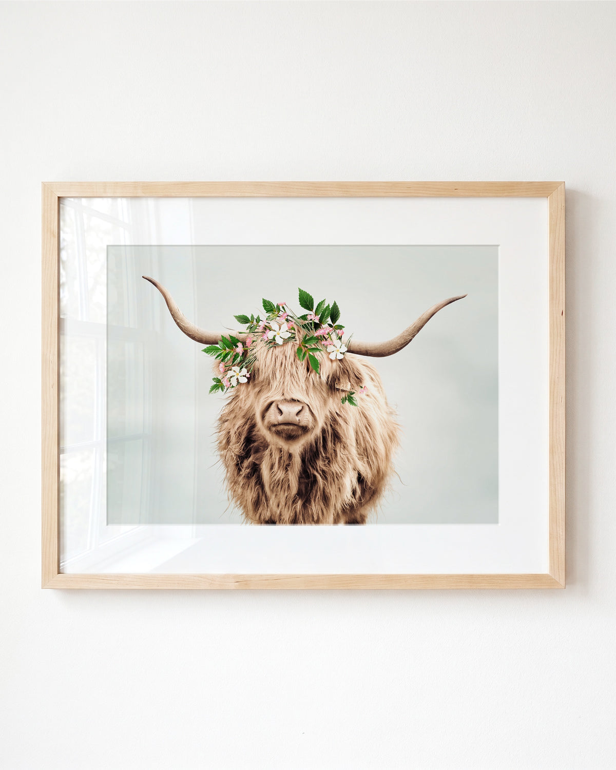 Highland Cow with Flower Crown — Framed Art