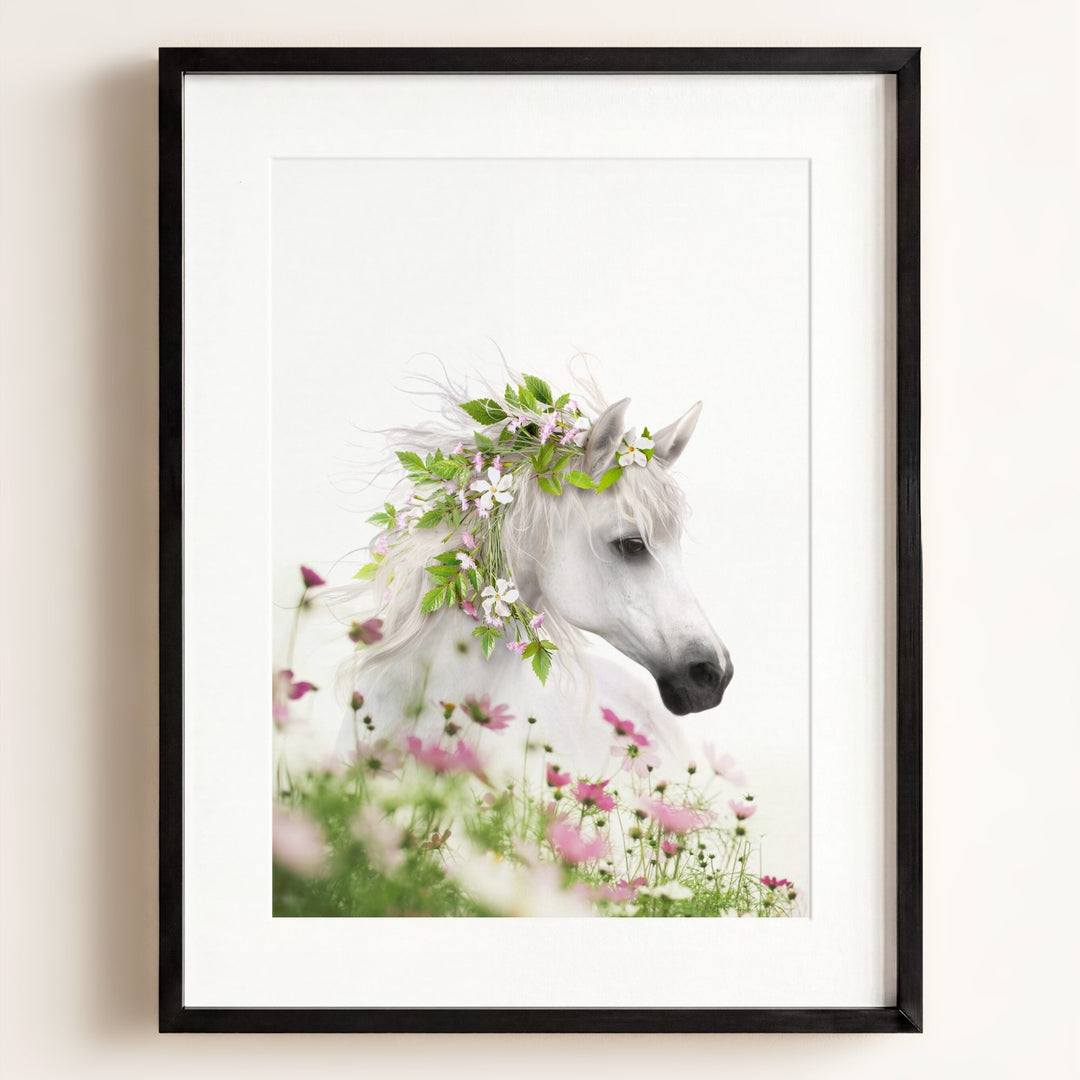Horse with Flower Crown and Wildflowers