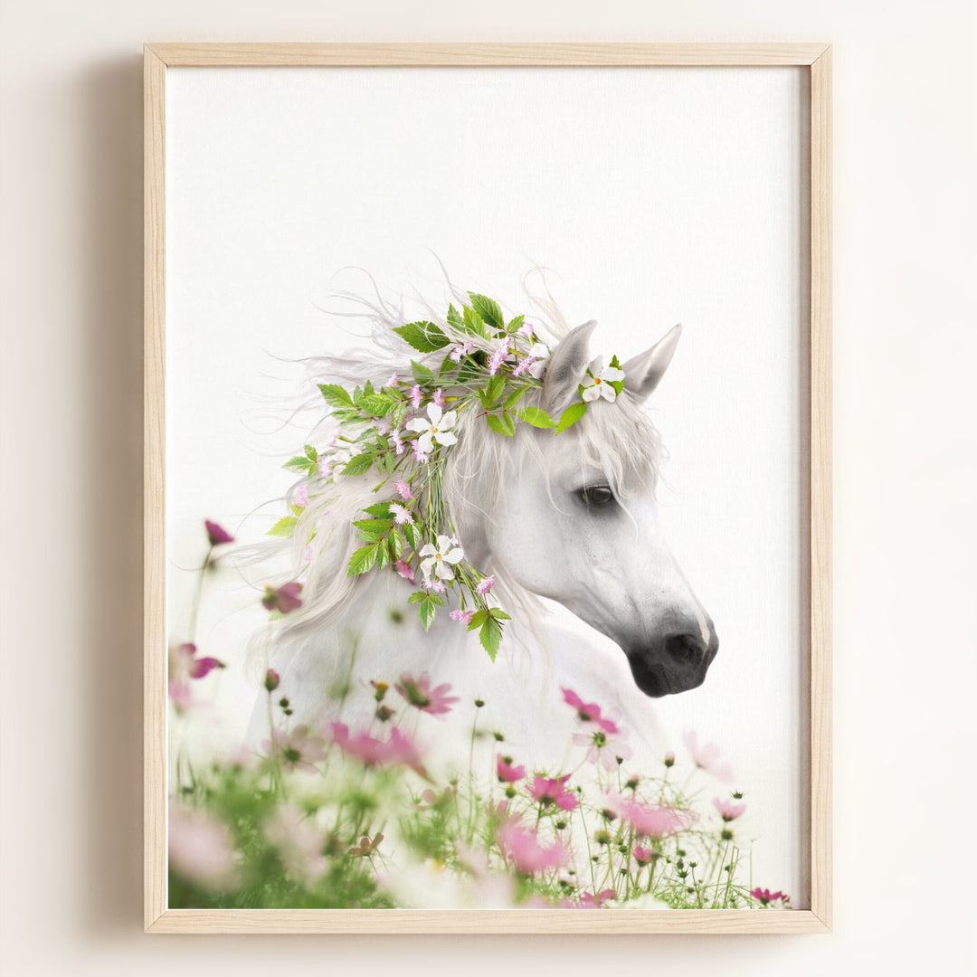 Horse with Flower Crown and Wildflowers