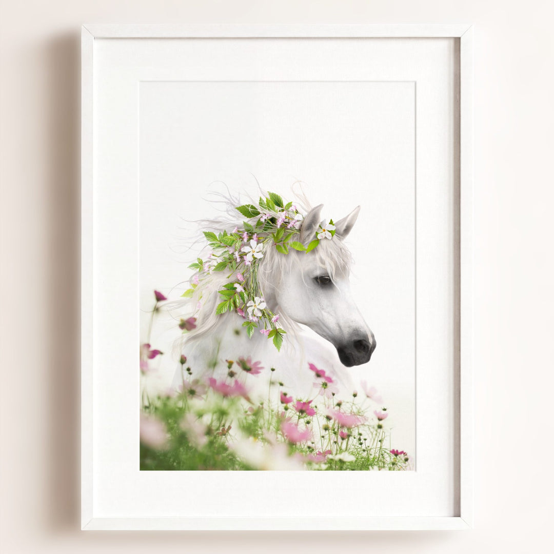Horse with Flower Crown and Wildflowers
