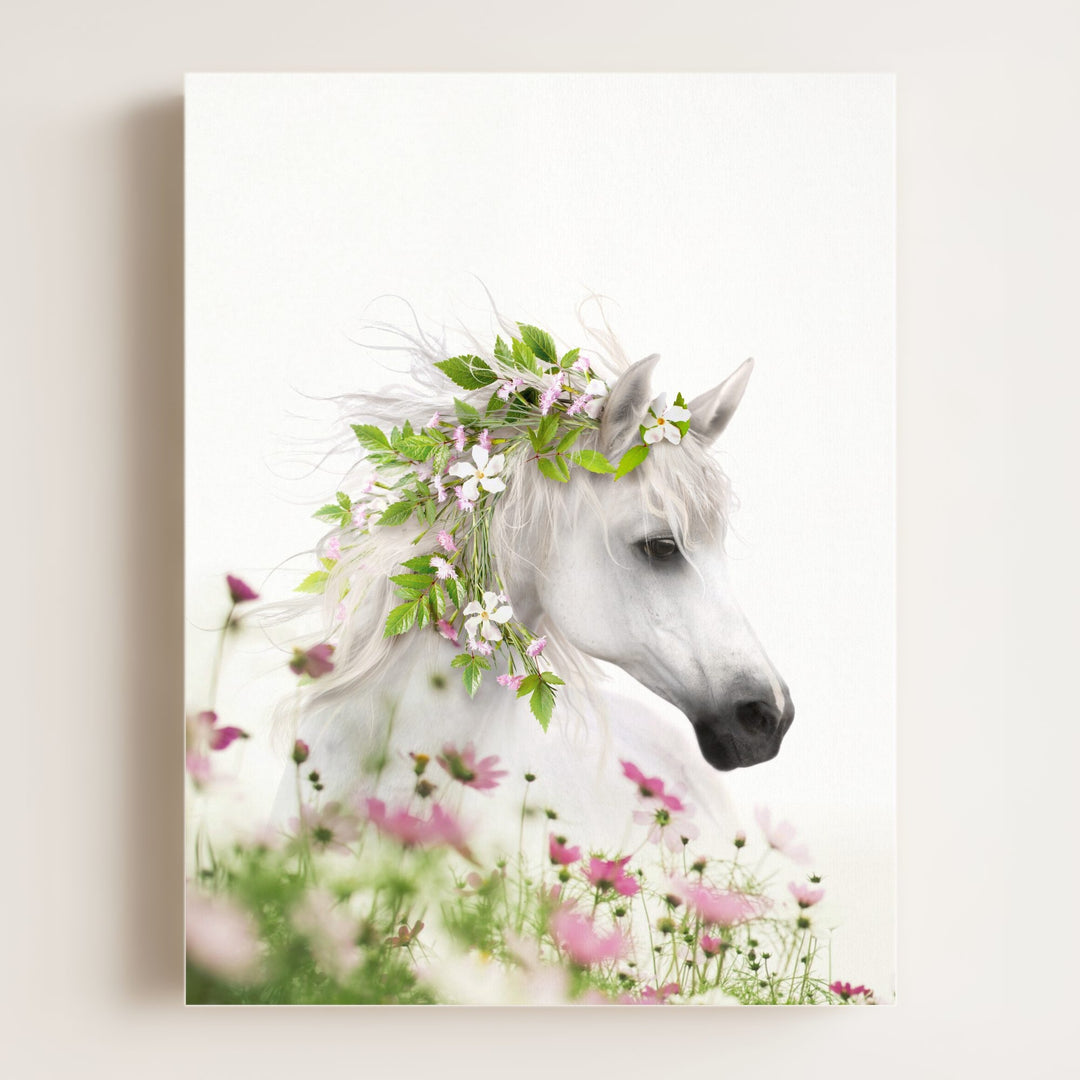 Horse with Flower Crown and Wildflowers