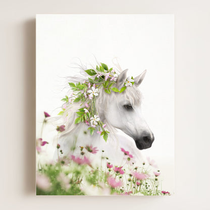 Horse with Flower Crown and Wildflowers