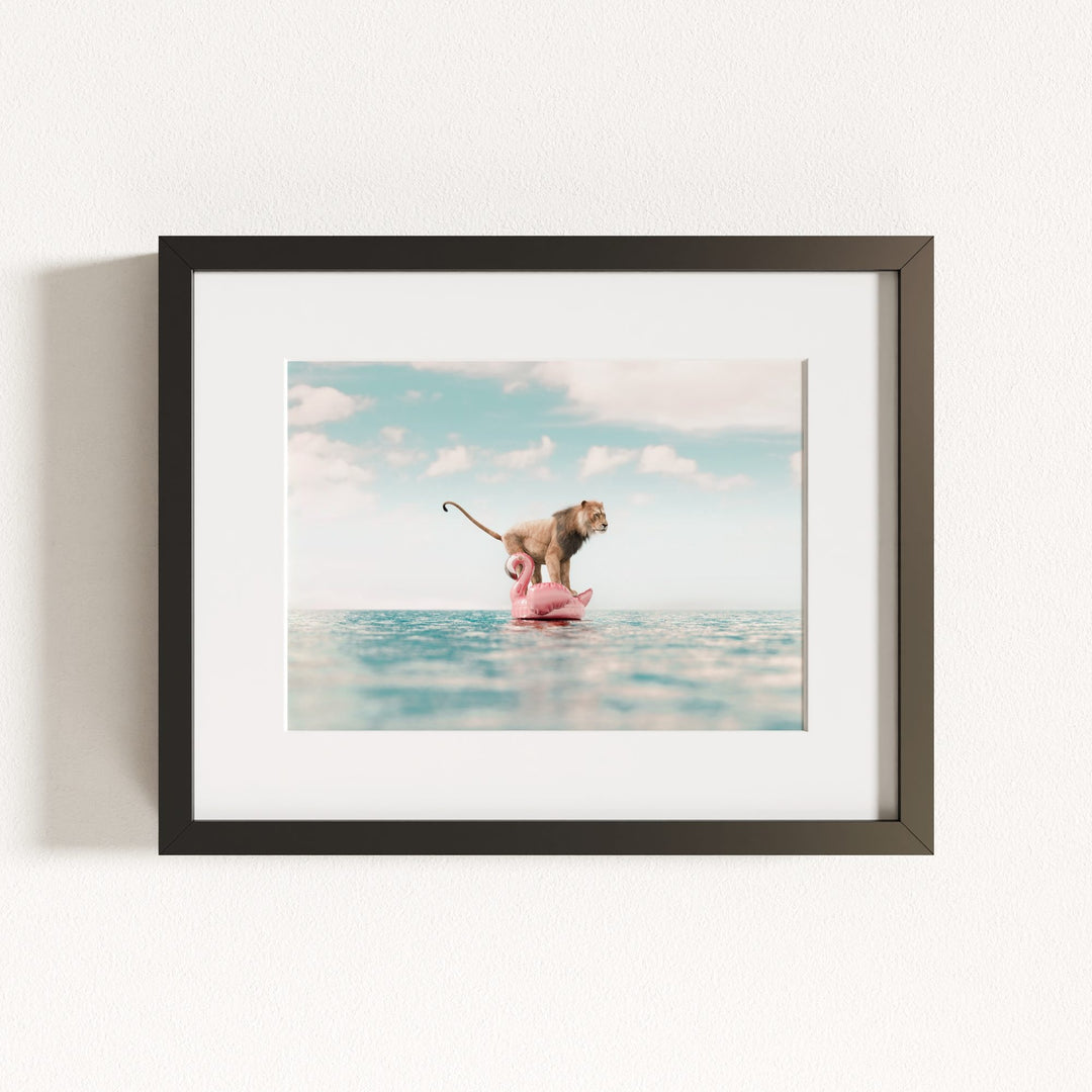 Lion Afloat a Flamingo