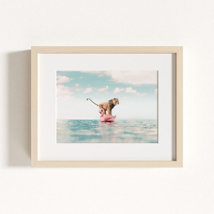 Lion Afloat a Flamingo