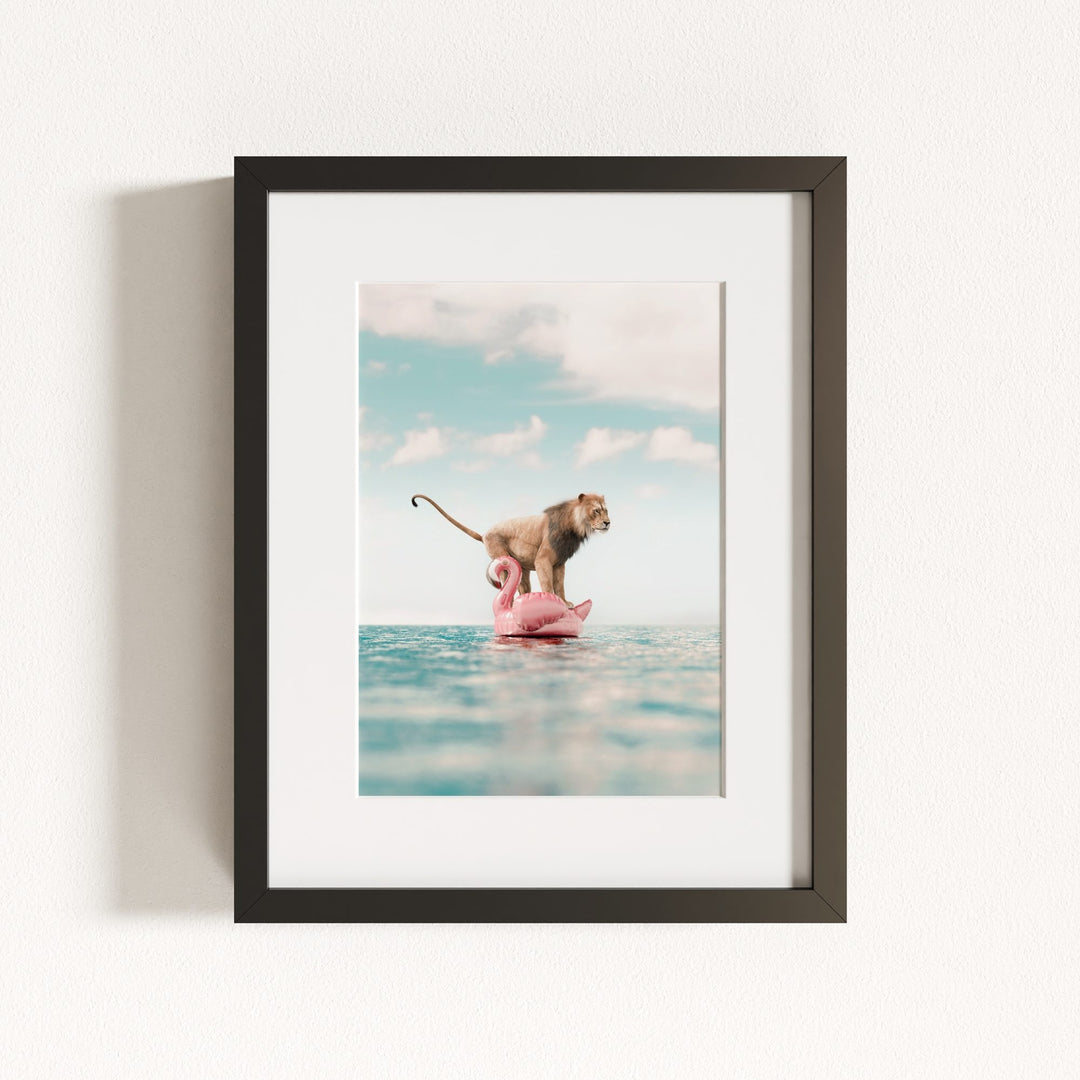 Lion Afloat a Flamingo