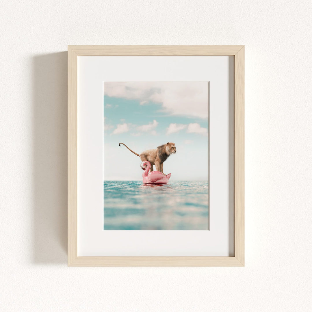 Lion Afloat a Flamingo