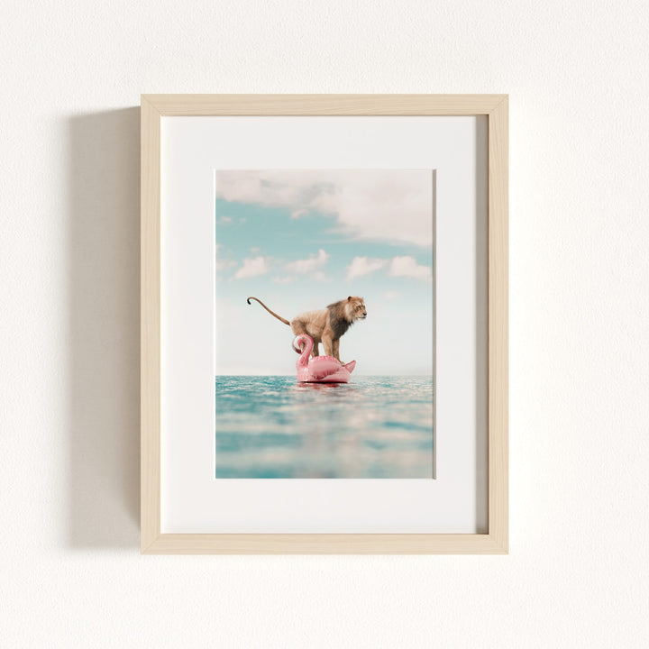 Lion Afloat a Flamingo