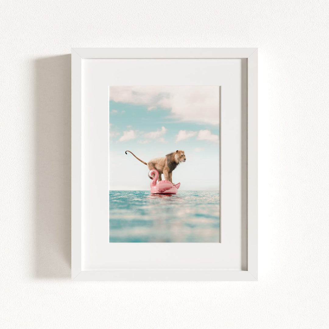 Lion Afloat a Flamingo