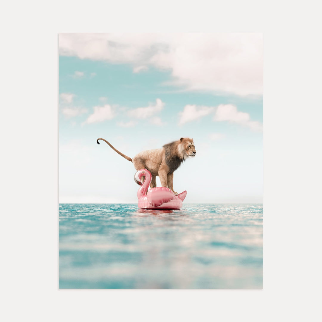 Lion Afloat a Flamingo
