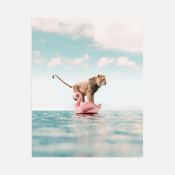 Lion Afloat a Flamingo