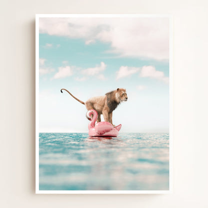 Lion Afloat a Flamingo