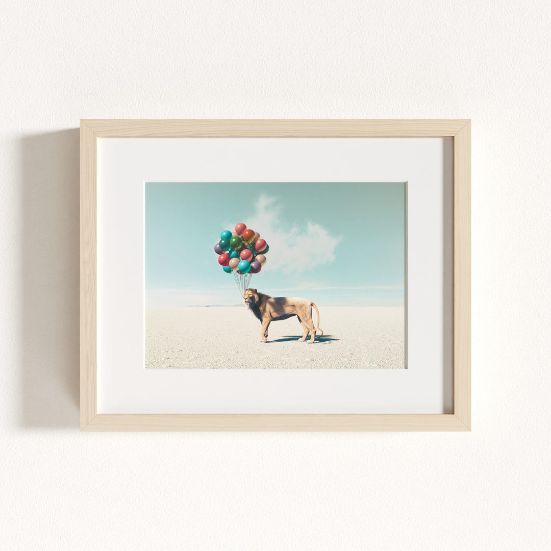 Lion with Balloons Art Print