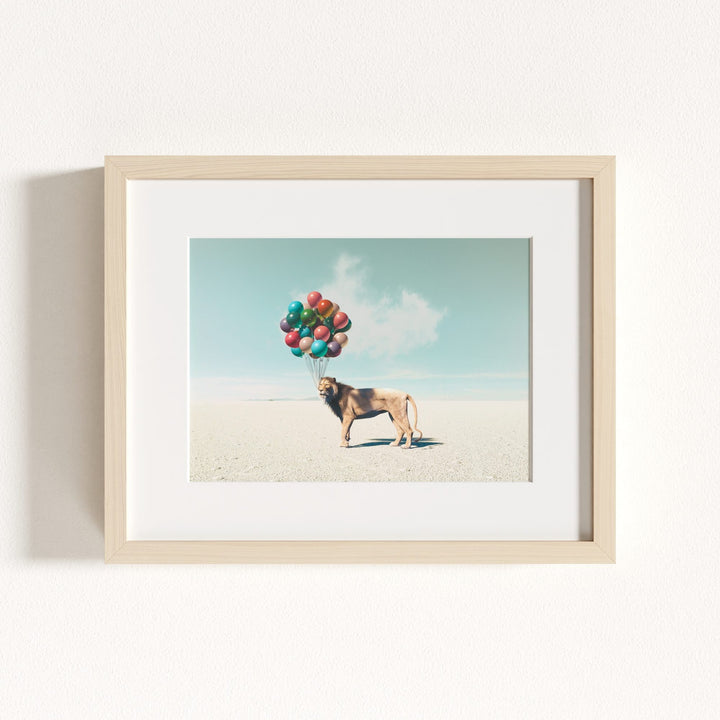 Lion with Balloons Art Print