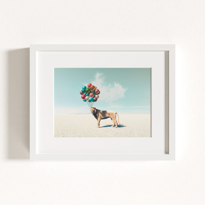 Lion with Balloons Art Print
