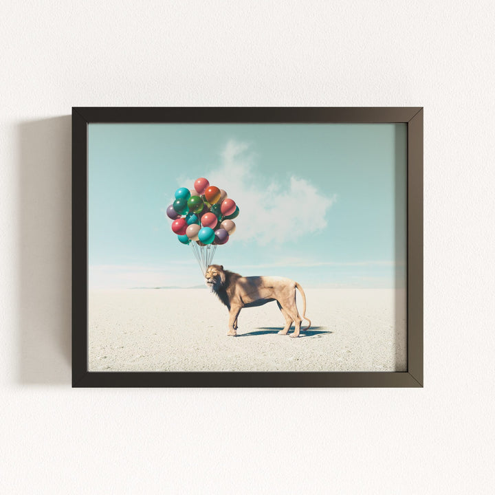 Lion with Balloons Art Print