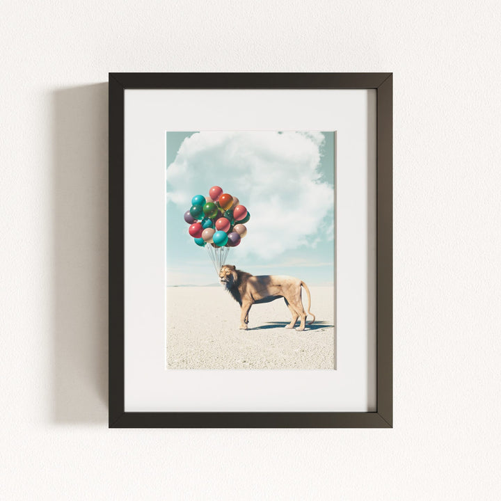 Lion with Balloons Art Print
