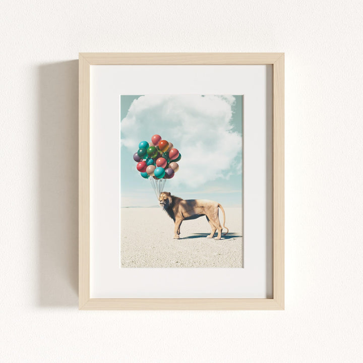 Lion with Balloons Art Print