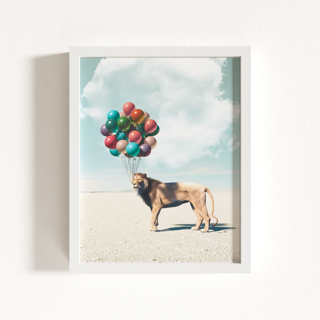 Lion with Balloons Art Print