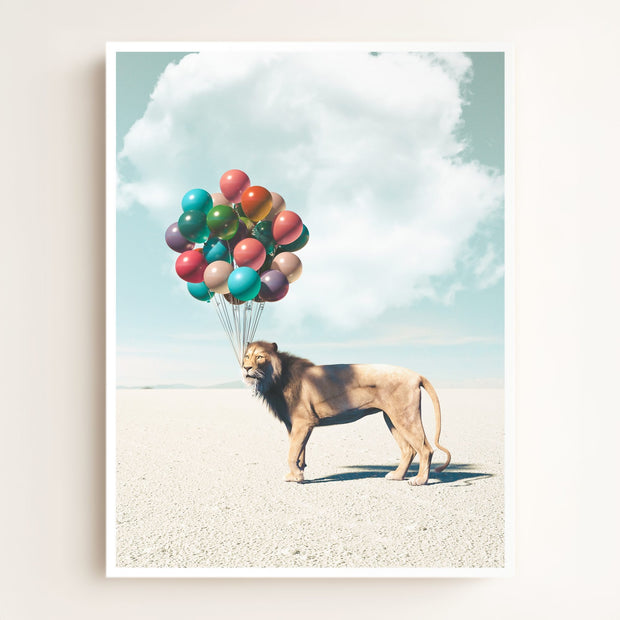 Lion with Balloons Art Print