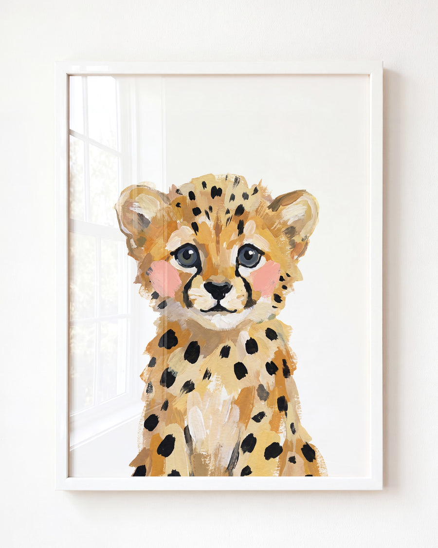 Little Painted Cheetah — gouache portrait art print by Jenny Kun