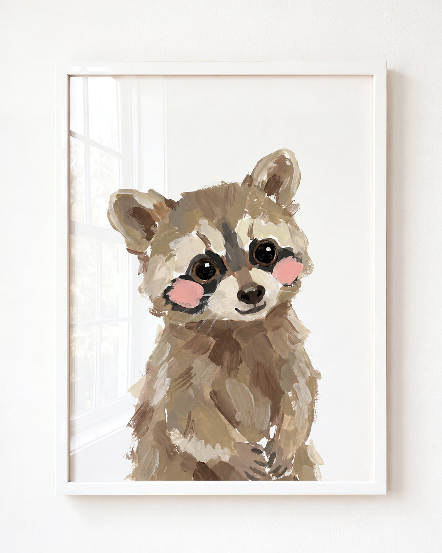 Little Painted Raccoon — gouache portrait nursery art