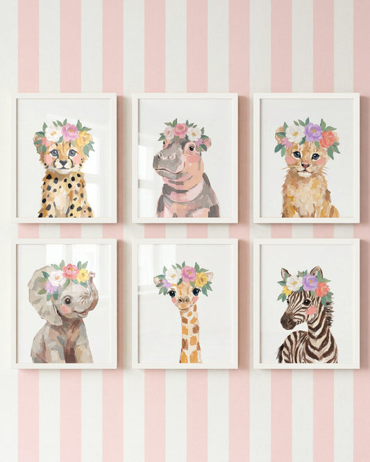 Little Painted Safari Pals Set of 6 - Flowers — Framed Art