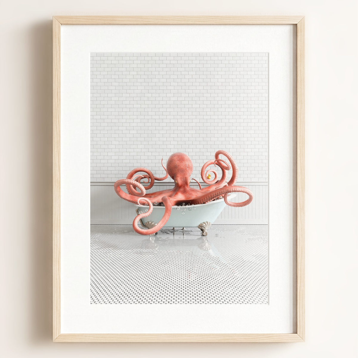 Octopus in Blue Bathtub - Framed Art