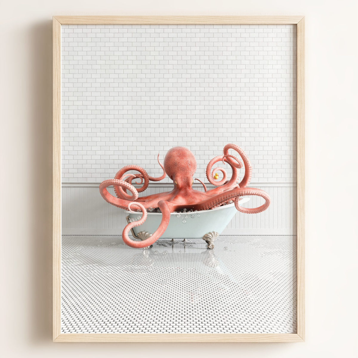 Octopus in Blue Bathtub - Framed Art