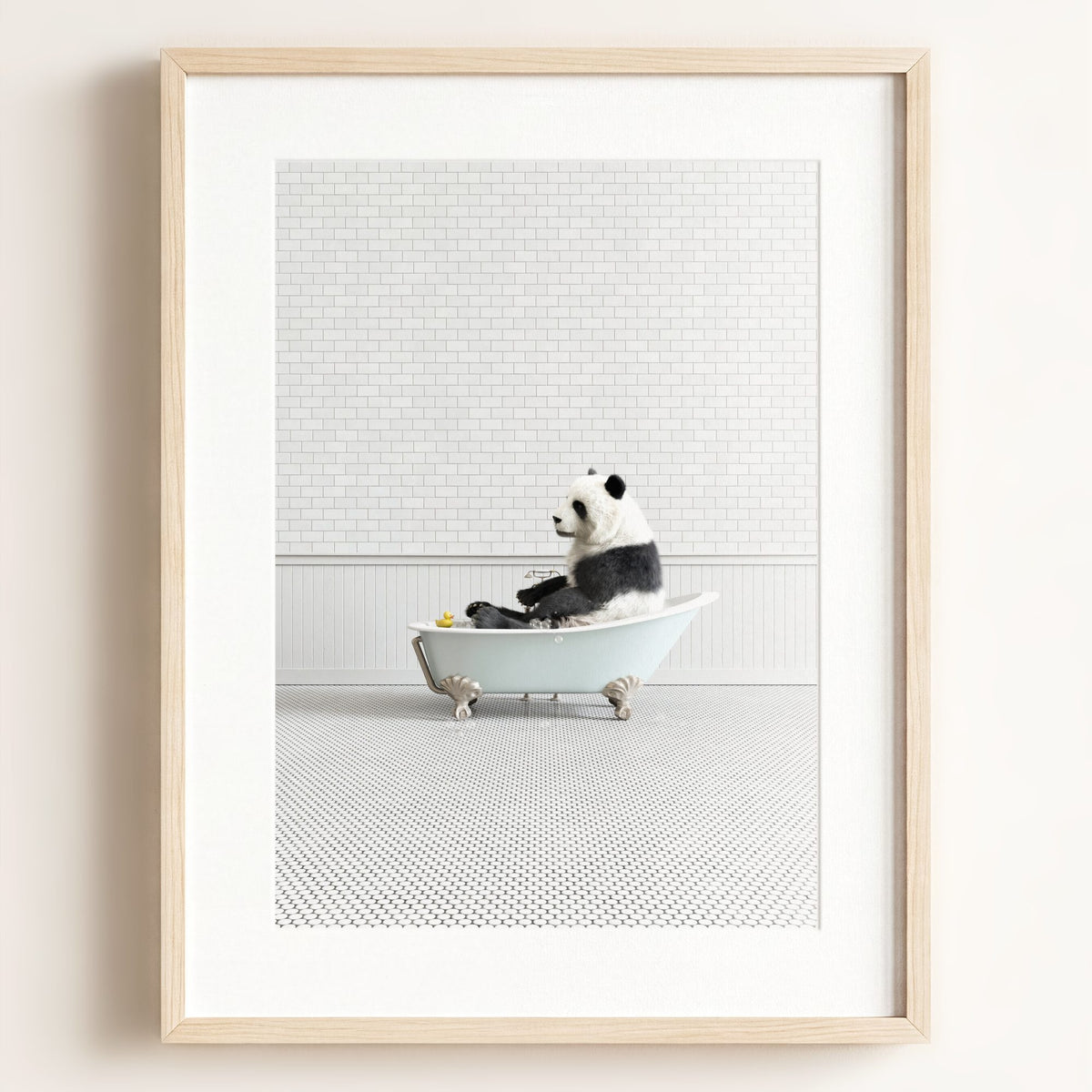 Panda in Blue Bathtub — Framed Art