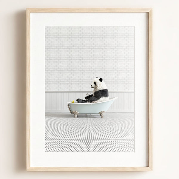 Panda in Blue Bathtub - Framed Art