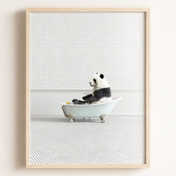 Panda in Blue Bathtub – Framed