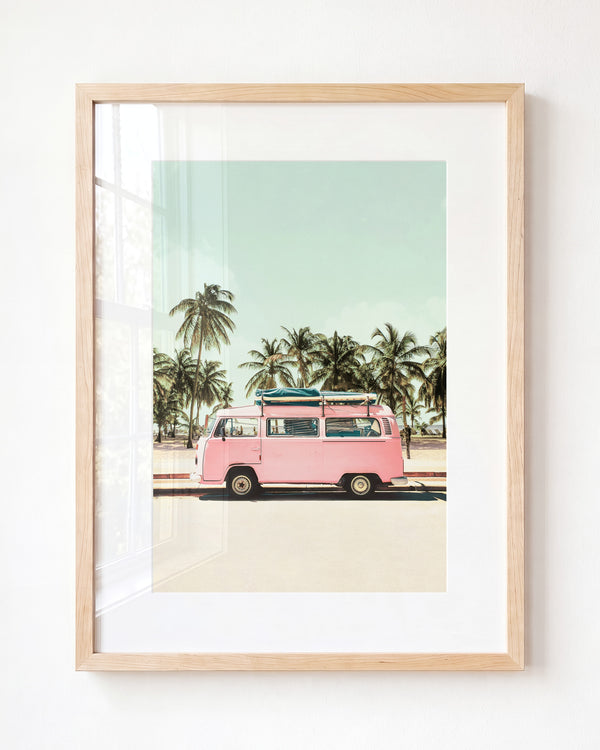Pink VW Bus Love - Framed Art