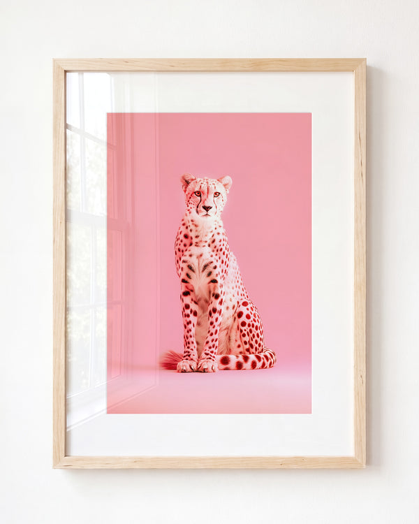 Portrait of a Pink Cheetah Wall Art Print — Framed Art