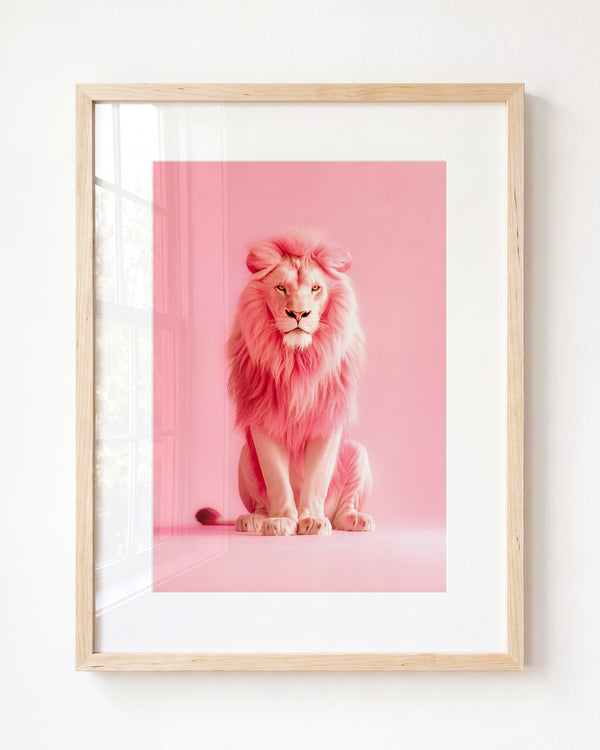 Portrait of a Pink Lion Wall Art Print — Framed