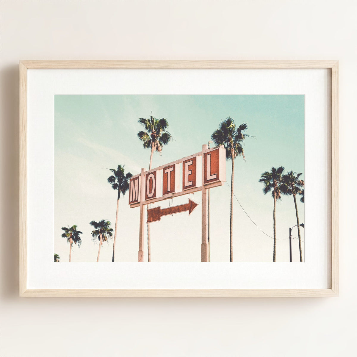 Retro Motel and Palms - horizontal wall art — Framed
