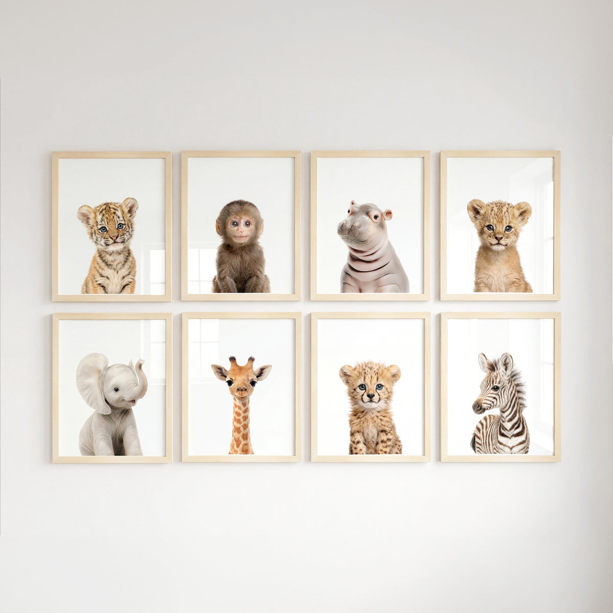 Safari Animals - Set of 8 baby animals - Africa & Asia - Nursery Art Prints