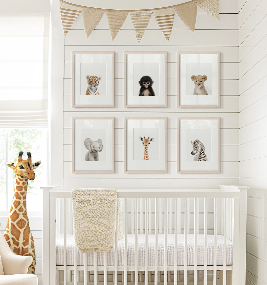 Printable Above Crib Wall Decor Baby Jungle Safari Animals Set Of